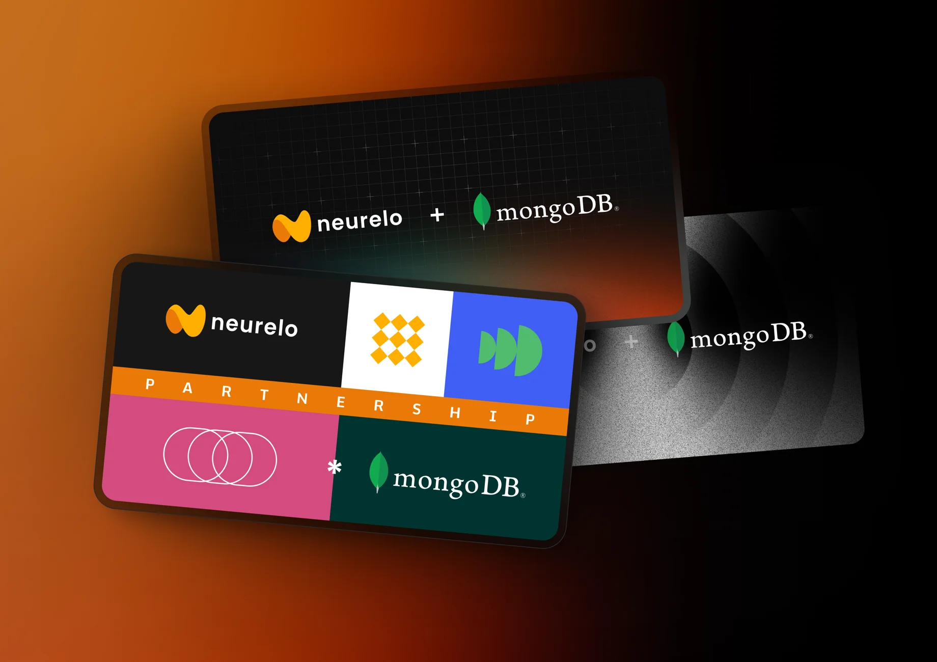 Neurelo partnership marketing materials featuring MongoDB integration and co-branded assets