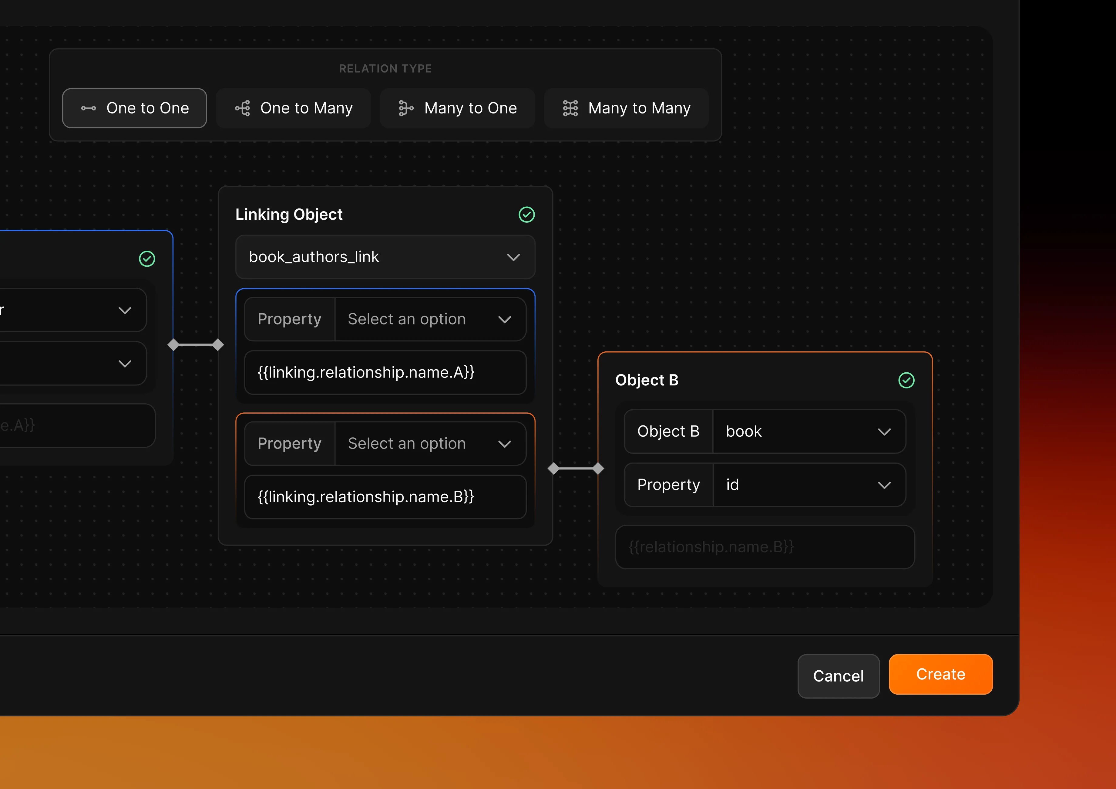 Neurelo object relationship editor for defining one-to-one, one-to-many, and many-to-many relations
